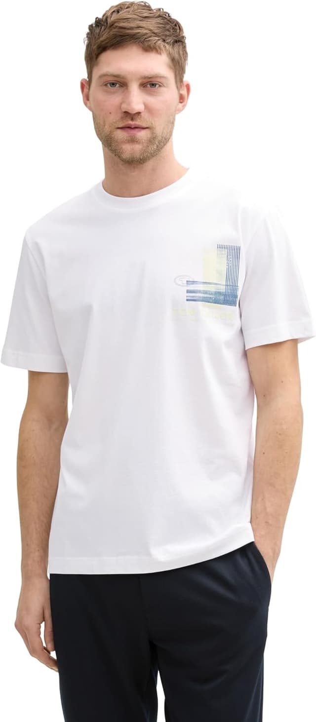 Detalle de TOM TAILOR 1045664 T-Shirt da uomo tinta unita con stampa sul petto