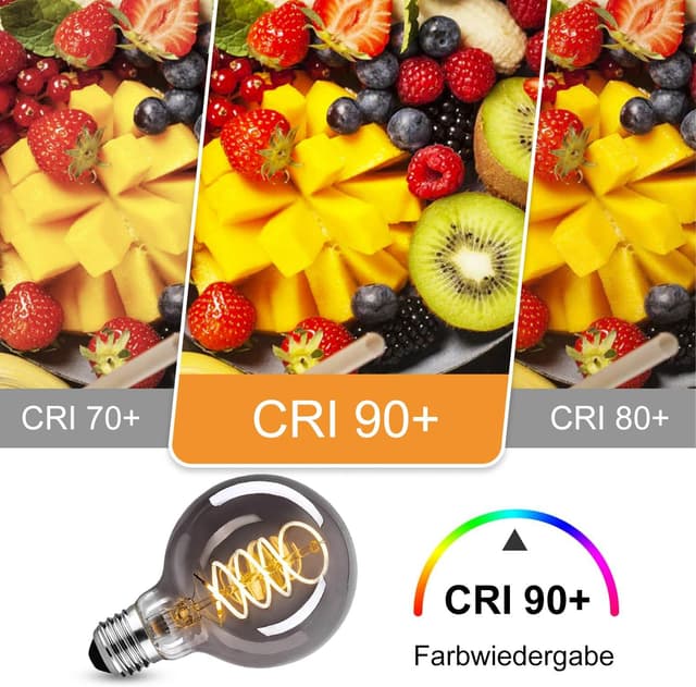 Detalle de Edison Vintage Glühbirne E27 (LED, dimmbar, 4 W) – warmweißes Filament im Retro-Look, rauchgraues Glas (G80YHS, 6 Stück)