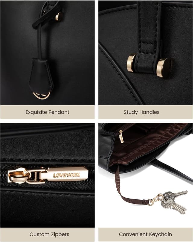 Detalle 2 de LOVEVOOK Large Tote Bag with Laptop Compartment (PU Leather) for Work, School and Uni