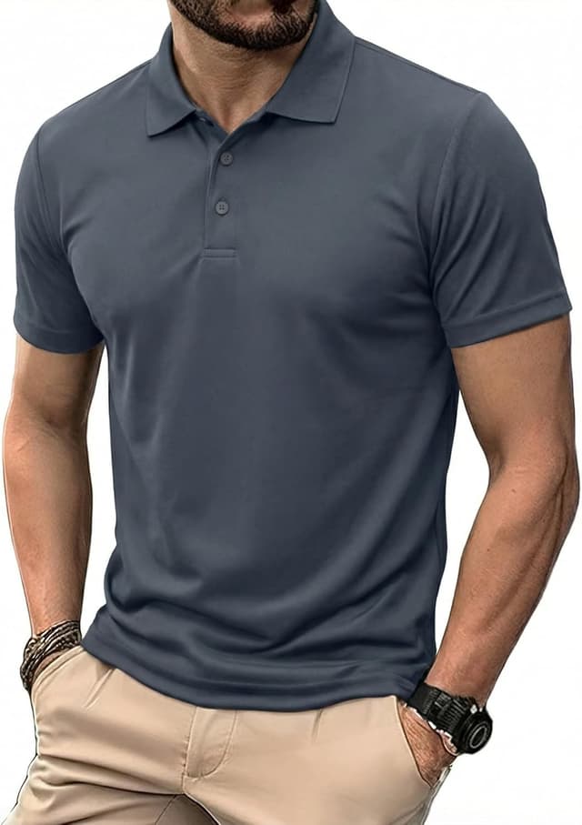 Detalle de PINSPARK Polo da uomo a maniche corte traspirante e ad asciugatura rapida per golf, tennis e fitness