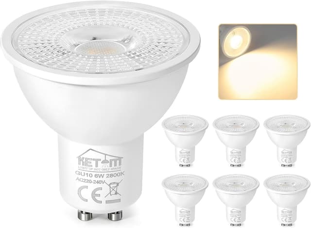 Detalle de Ketom Lampadine LED GU10 2800K da 6W (6 pezzi) luce calda 480 lm, 120°
