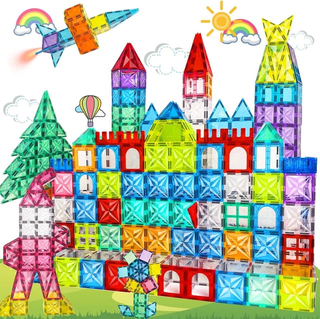 Detalle de Paaxido Magnetic Tiles 100-Piece 4D Diamond Magnetic Blocks Set (STEM Preschool Building Toys)