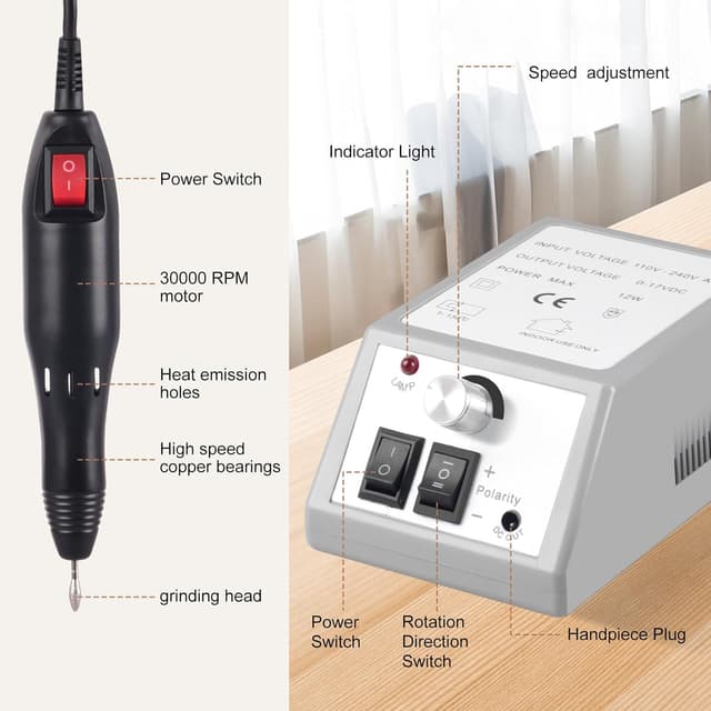 Detalle de Thotvend Ponceuse à ongles électrique professionnelle 20000 RPM – kit avec 6 embouts