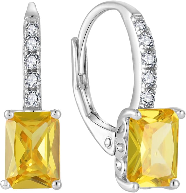 Detalle de FJ Prinzessschliff Hängend Ohrringe aus 925 Sterling Silber mit Quadrat-Solitaire & Geburtsstein