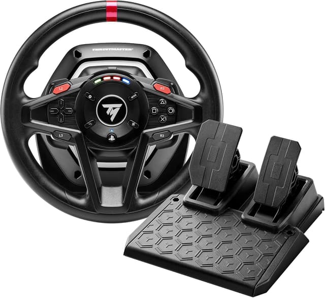Detalle de Thrustmaster T128 Racing Wheel (Hybrid Drive Force Feedback) with LED Shift Lights and T2PM Magnetic Pedals – for PS5, PS4 and PC