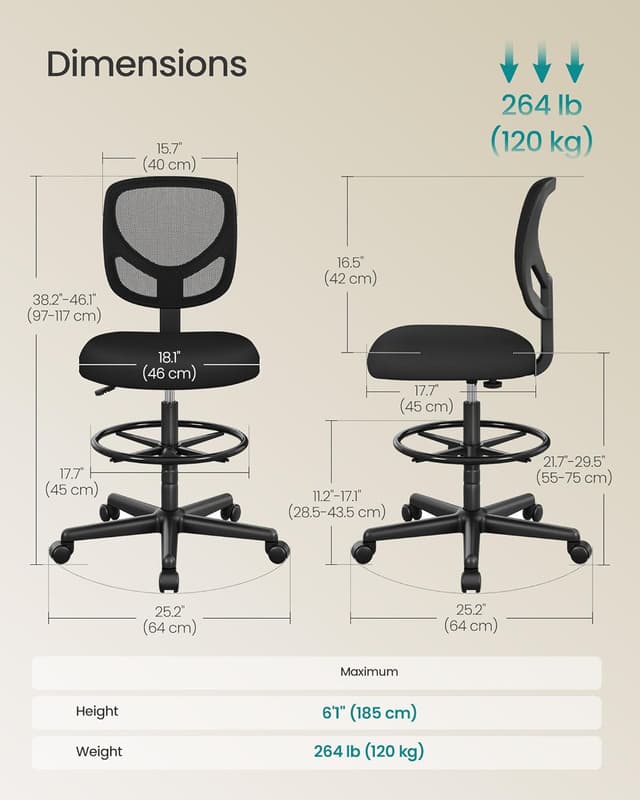 Detalle de Drafting stool chair with height 55 to 75 cm