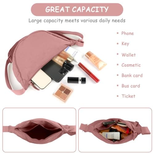 Detalle 2 de Aucuu Bolso Bandolera para Mujer estilo media luna impermeable (rosa) con correa ajustable