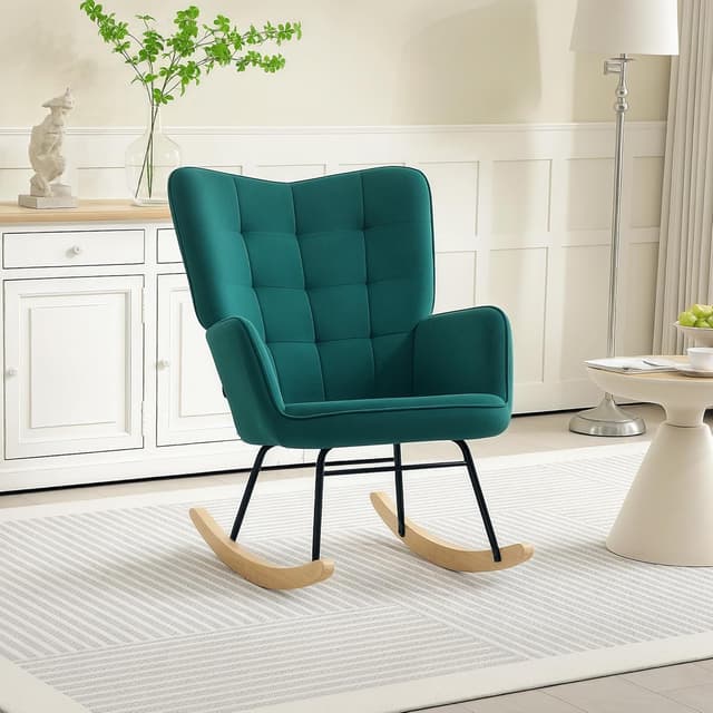 Thumbnail 6 de HOMCOM Fauteuil à Bascule Velours Vert foncé