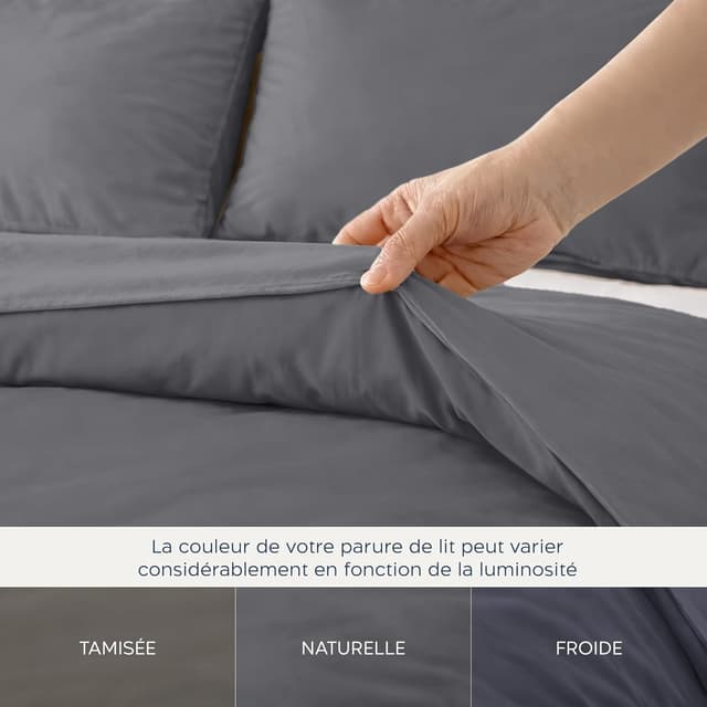 Thumbnail 6 de Parure de couette Twinzen 240x220 cm anthracite en microfibre avec 2 taies 65x65 cm (Oeko-Tex)