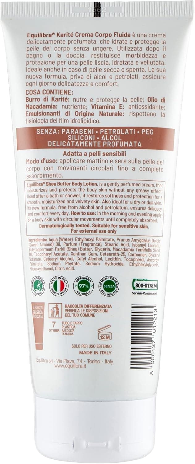 Detalle de Equilibra Karité Crema Fluida Corpo, confezione da 6 pezzi (6 x 200 ml)