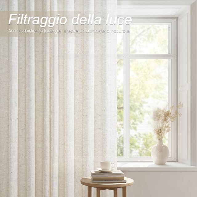 Detalle de Topfinel tende per interni oscuranti in lino con occhielli, semitrasparenti naturali, 2 pannelli 140 x 260 cm