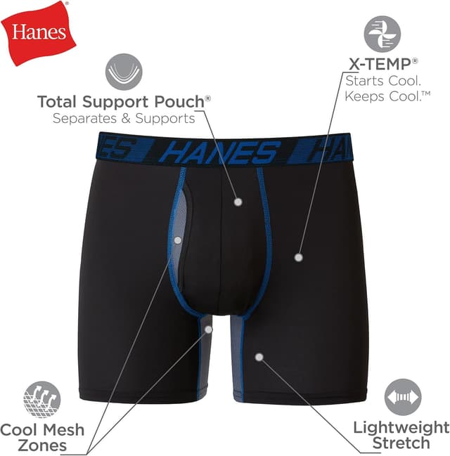 Detalle de Hanes Men’s Total Support Pouch Boxer Briefs 3-Pack (Moisture-Wicking, Anti-Chafe)