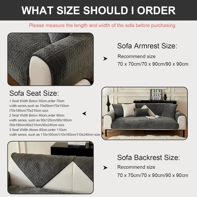 Detalle 2 de Upgrade Milchsamt Sofa Überzug für Ecksofa (L-Form) in Dunkelgrau, rutschfest – 110×110 cm