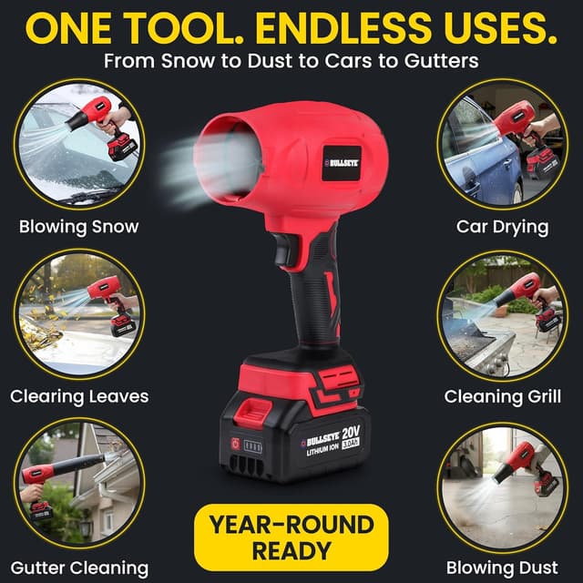 Detalle de Bullseye Blower Cordless Leaf Blower (Handheld Turbo Jet) with 2 Batteries, 20V 350W