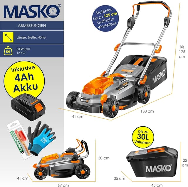 Thumbnail 6 de MASKO® Akku-Rasenmäher mit Mulchfunktion (36V) inkl. 4 Ah Akku, Ladegerät und 33 cm Rasentrimmer