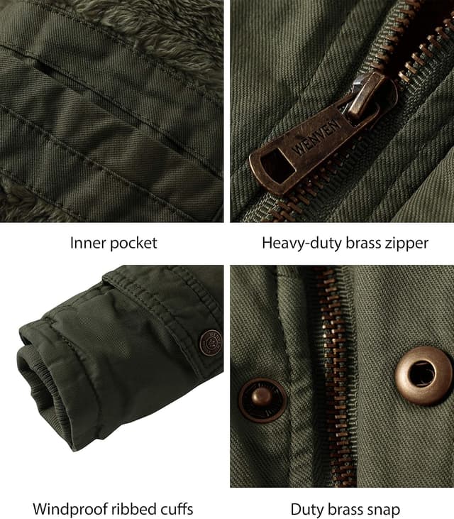 Detalle de WenVen Giacca Militare Invernale Uomo con cappuccio staccabile