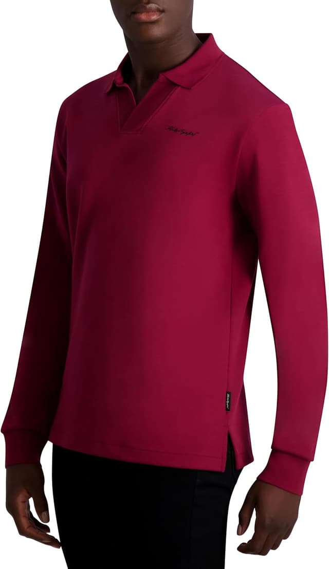 Detalle 2 de Karl Lagerfeld Mens Signature Logo Long Sleeve Polo