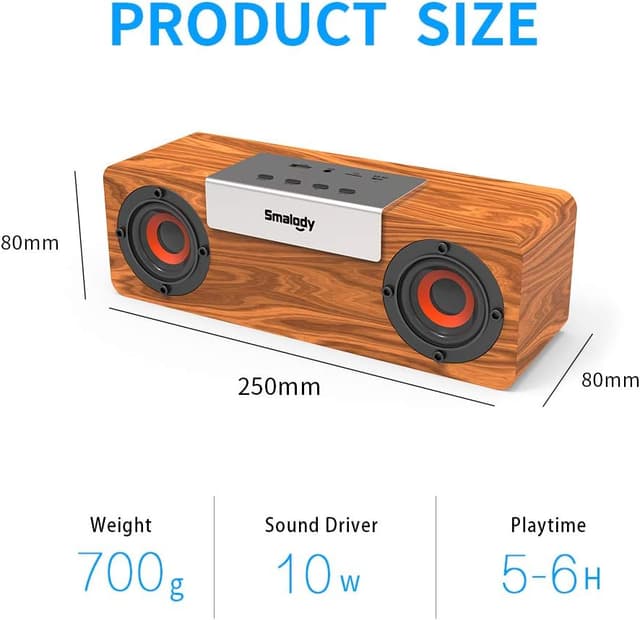 Detalle de Smalody Bluetooth Speakers (Retro Wooden Portable Speaker) with 10W sound, USB, TF card slot & AUX