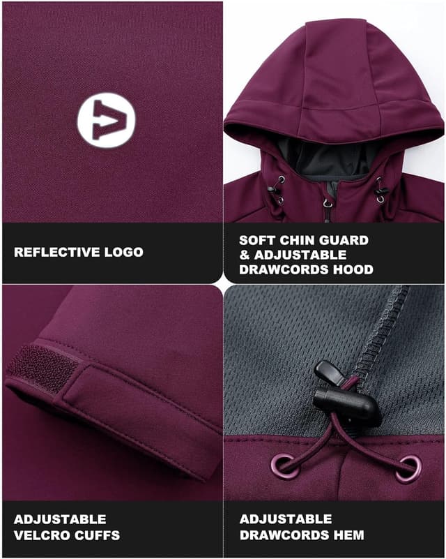 Detalle de Outdoor Ventures Damen wasserdichte Softshelljacke mit Kapuze – Winddicht für Radfahren & Wandern