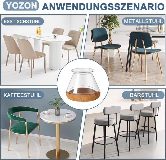 Detalle de YOZON 20 Stück Stuhlbeinkappen aus transparentem Silikon mit umwickeltem Filz (Durchmesser 20–30 mm)