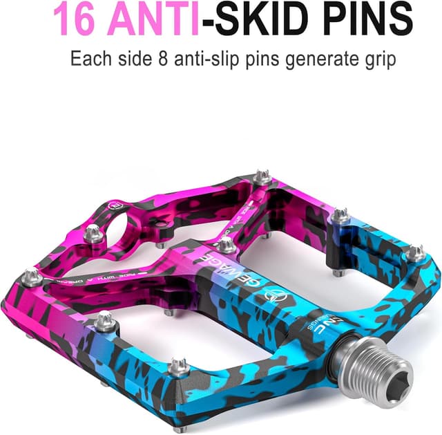 Detalle de GEWAGE CNC machined flat bike pedals with removable anti-skid pins (9/16")