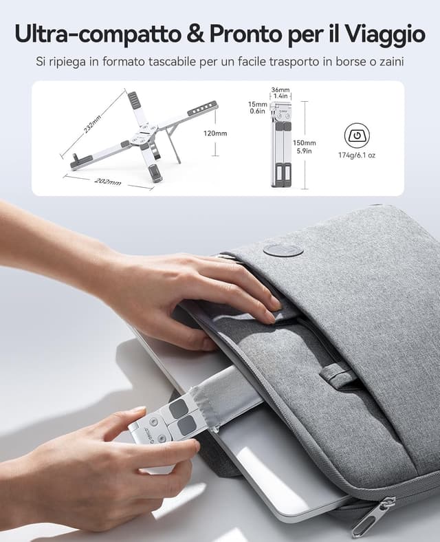 Detalle 2 de ORICO PN1 Supporto pieghevole 3 in 1 per laptop, tablet e telefono fino a 17" in alluminio