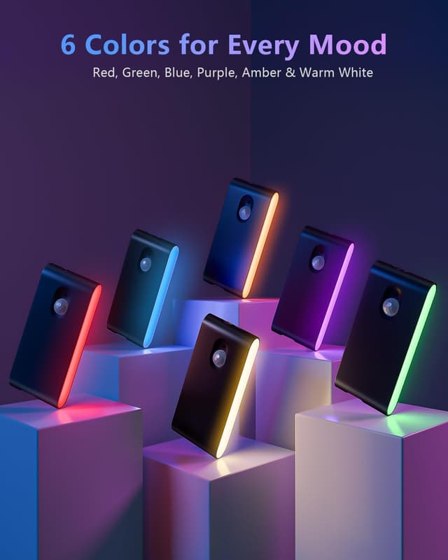 Detalle 2 de WILLED Nachtlicht mit Bewegungsmelder – LED Treppenlicht (RGB & Warmweiß), 10er-Set für Flur & Schlafzimmer