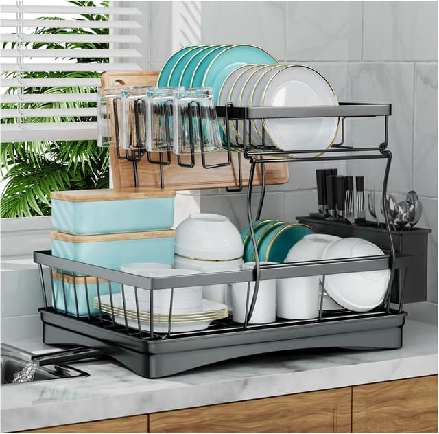 Detalle de 7 code Large Dish Drying Rack — 2-Tier Dish Drainer 🍽