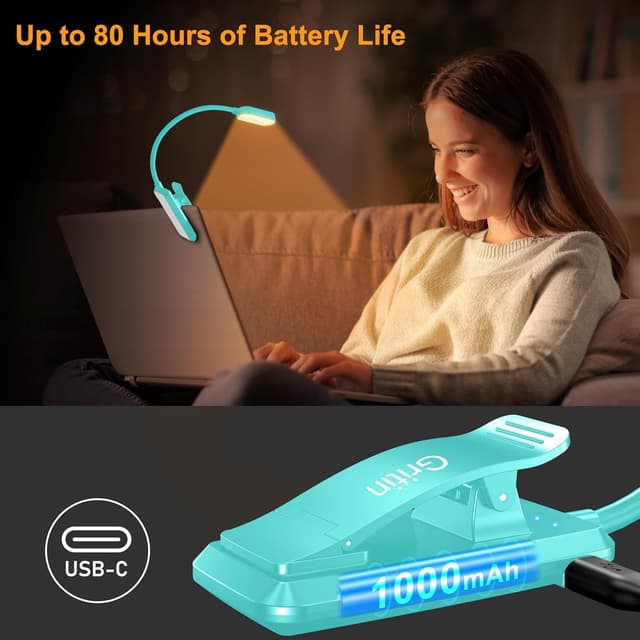 Detalle 2 de Gritin 16 LED Reading Light book light with 3 modes, stepless dimming and rechargeable battery (Blue)