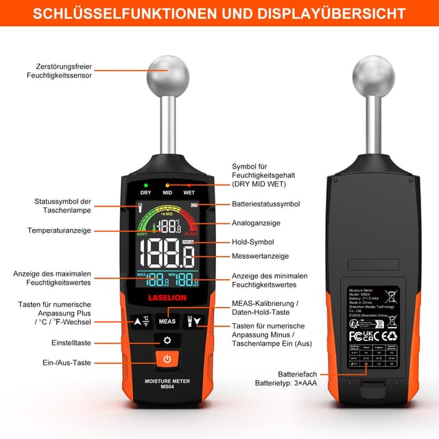 Thumbnail 6 de LASELION MS04 Feuchtigkeitsmessgerät 5–40 mm 📏