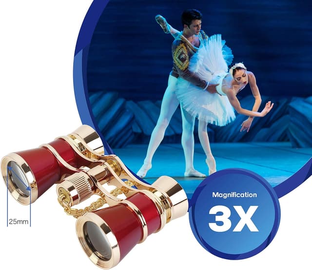 Detalle de Aomekie Theatre Opera Glasses Binoculars 3X25 (Red) with Chain
