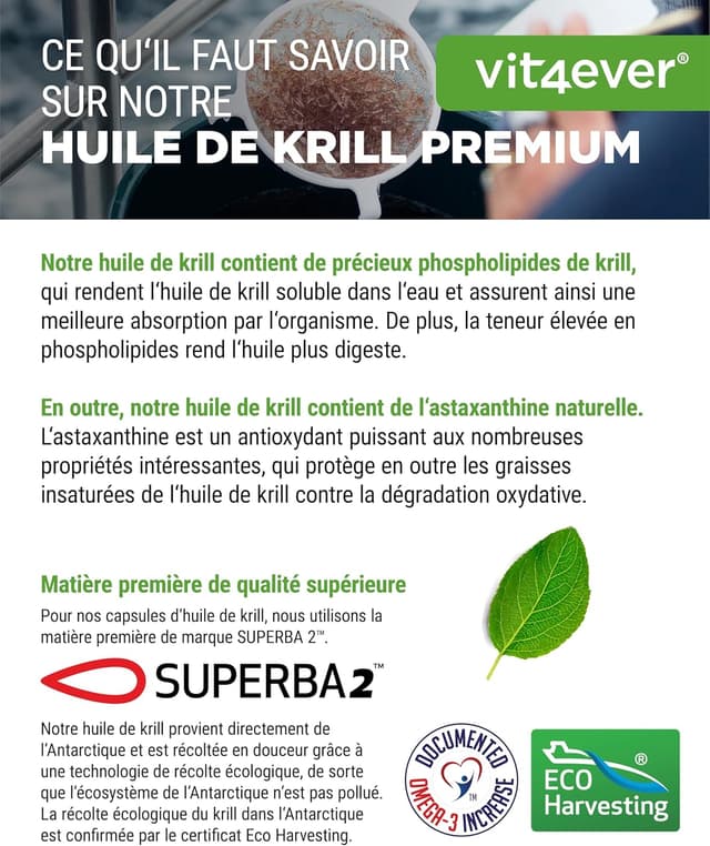 Detalle de Vit4ever Huile de Krill de l’Antarctique (120 capsules) — EPA, DHA, astaxanthine et phospholipides