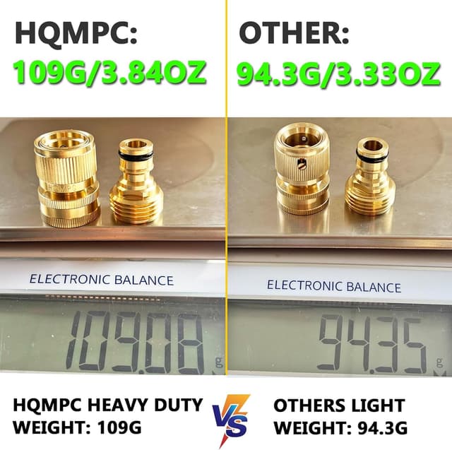 Detalle 2 de HQMPC Solid Brass 3/4" GHT Garden Hose Quick Connect Set (2 Sets, 2 Female + 2 Male)