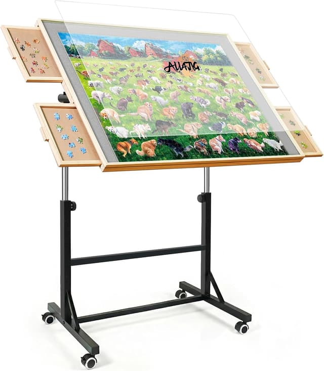 Detalle de ALL4JIG 1500-Piece Puzzle Table with Legs and Wheels, Wooden Jigsaw Puzzle Table with 4 Drawers & Cover