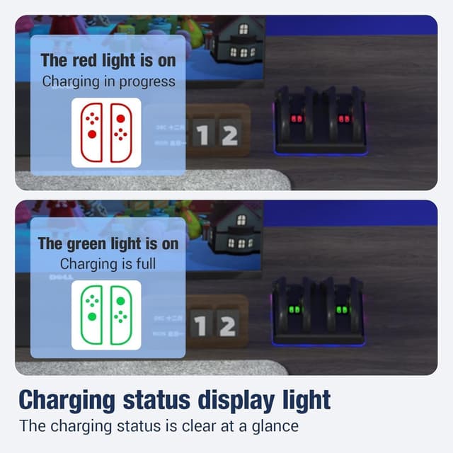 Detalle 2 de NANANINO Magnetic Charging Dock for Switch 2 Joy-Cons (4-in-1 fast charger, wall mount & RGB)