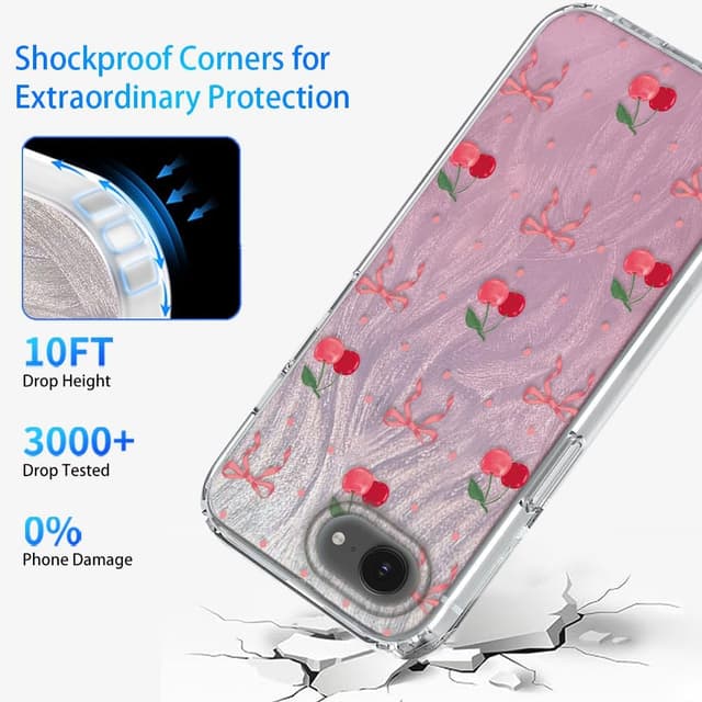 Detalle 2 de Tedyhulle Hülle für iPhone 16e (6,1") – rosa Kirschschleife, dünnes TPU-Silikon Cover mit Stoßschutz