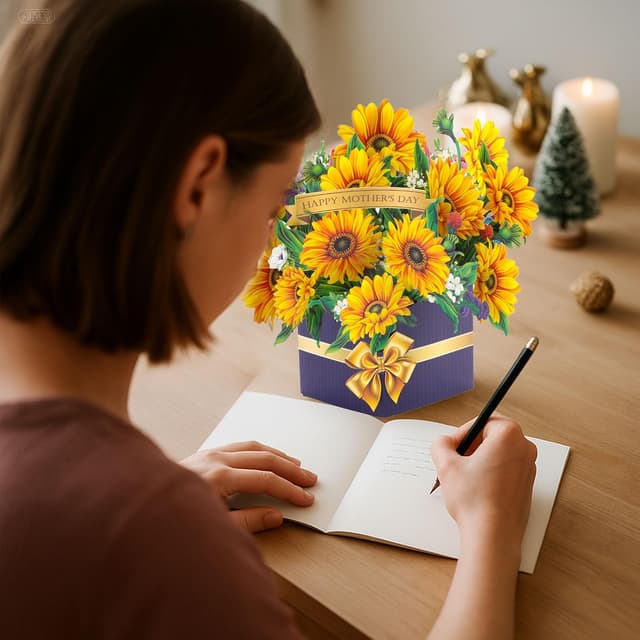 Detalle de Joybble 3D Sunflower Pop-Up Birthday Card for Women (with envelope) – personalised flower card for mum, daughter & more