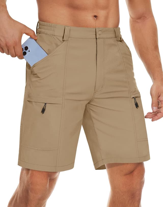 Detalle de TACVASEN men’s cargo work shorts with quick-dry fabric and zip pockets