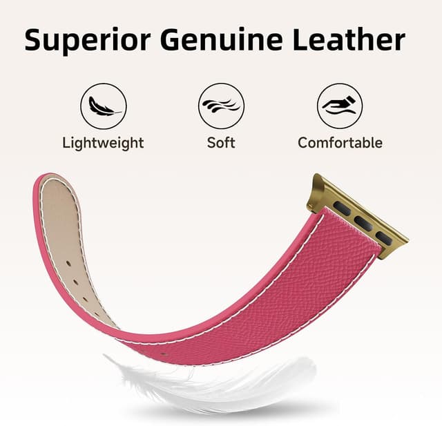 Detalle de Genuine Leather Designer Replacement Strap with Magnetic H Buckle for Apple Watch (49mm–38mm)