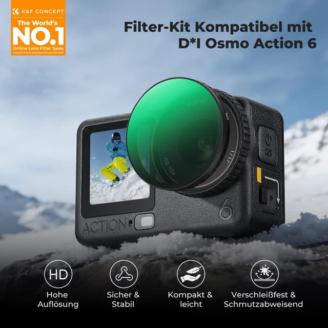 Detalle 2 de K&F CONCEPT Clip-On Schnellwechsel-Filter Kit für DJI Osmo Action 6 (6er-Pack) mit CPL, ND8/ND16/ND32/ND64 & Black-Mist 1/4