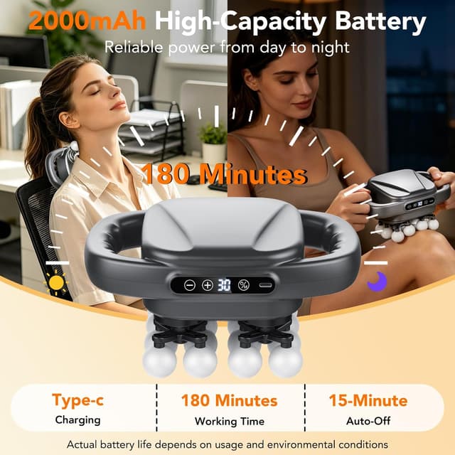 Detalle de Massage Gun Deep Tissue 16-Head Mini Percussion Massager with 30 Speeds (2000mAh) – Compact, quiet recovery massage tool