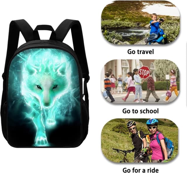 Detalle 1 de Amzbeauty Teal Wolf Print Backpack for Students (Boys) – Teal school bag