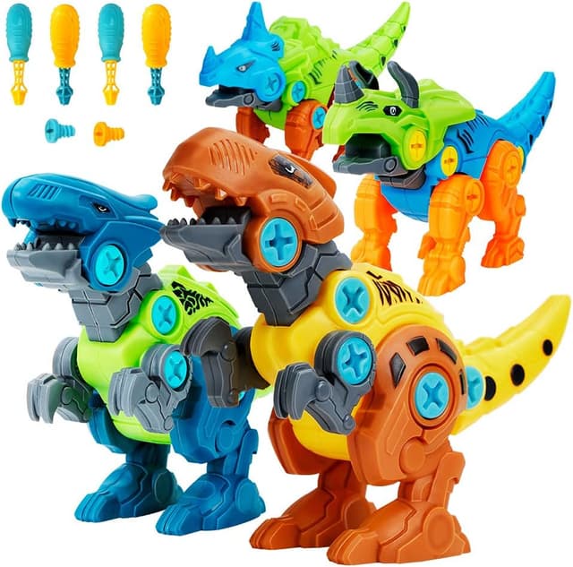 Detalle de Lekebaby Dinosaurier Montage-Spielzeug (4er-Set) mit Werkzeugen – DIY Jurassic Dino für Jungen & Mädchen ab 3 Jahren