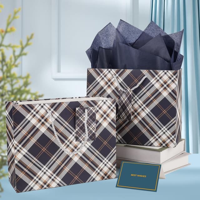 Detalle 2 de Mifferer medium gift bags (2 pcs) with tissue paper, cards and ribbon wrappers – 24.5 x 19.5 x 9.5cm