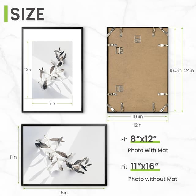 Detalle de A3 Metal Picture Frame with Tempered Glass (30x42 cm) – Black wall-mount photo & certificate frame