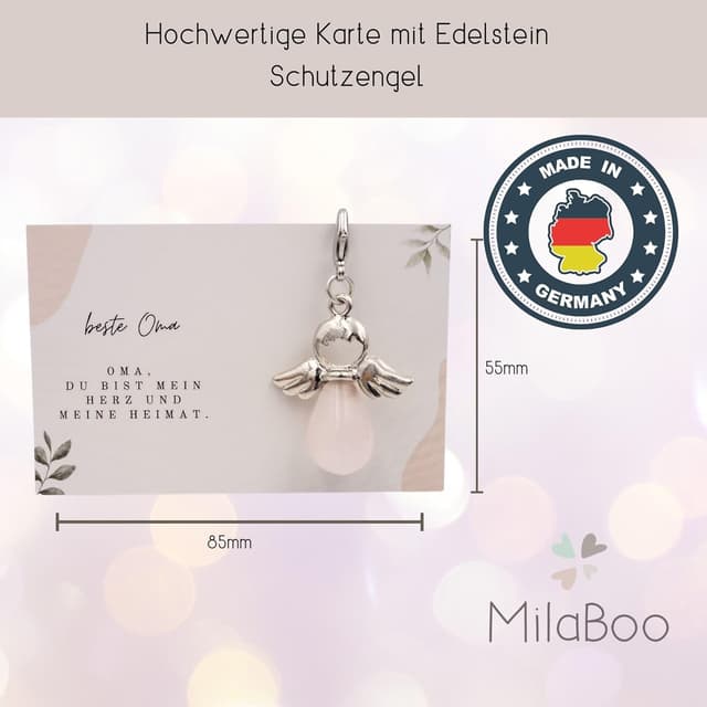 Detalle 2 de Milaboo Schutzengel Schlüsselanhänger mit Edelstein und Karte – handgefertigt in Geschenkverpackung (Reise)