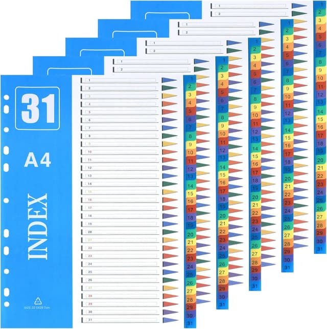 Thumbnail 6 de XHDA A4 1–10 Part Dividers, 10 Pack Multi-Colour Plastic Index Tabs for Lever Arch Files