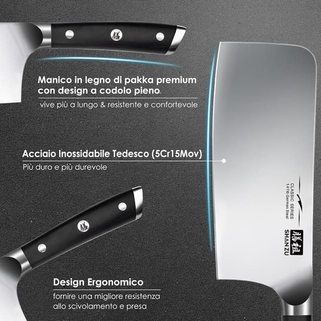 Detalle 2 de SHAN ZU Coltello da cucina 20 cm da chef, lama 5Cr15Mov con manico ergonomico in legno