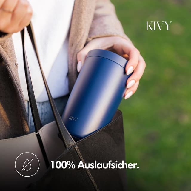 Detalle 2 de KIVY Thermobecher 350 ml – isolierter Edelstahl-Reisebecher für Heiß & Kalt (6 h heiß / 24 h kalt)