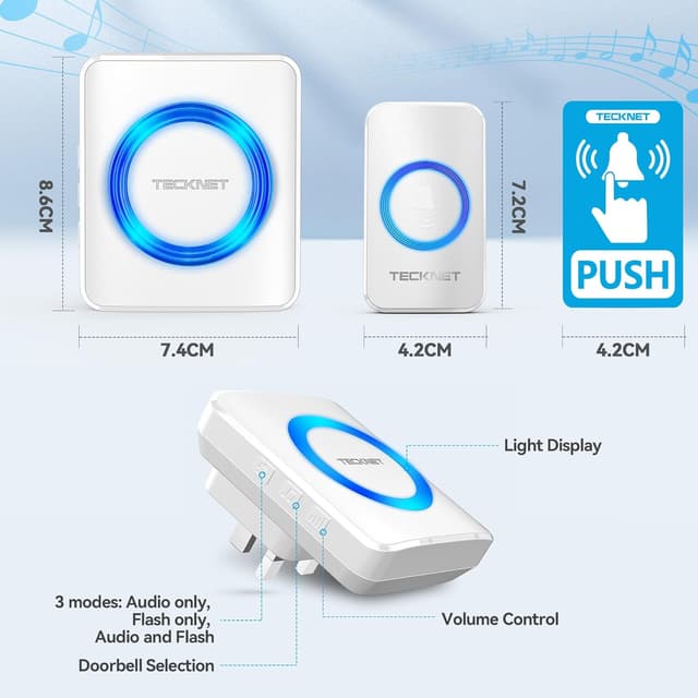 Detalle de TECKNET Wireless Doorbell Kit 4 Receivers